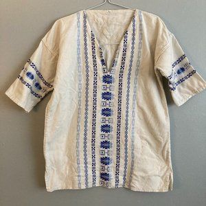 Talli Blue White Cotton Tunic Aztec Southwestern Size XL